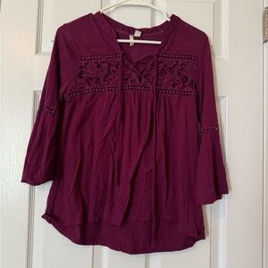 Cato Deep Burgundy Crochet Accent Blouse